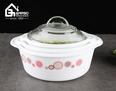 Wholesale 2L white opal glass mixing bowl with lid for serving