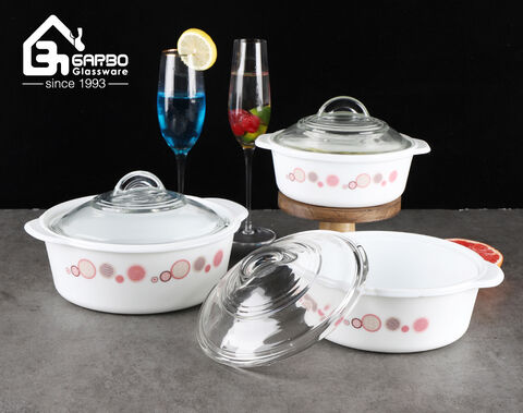 Wholesale 2L white opal glass mixing bowl with lid for serving