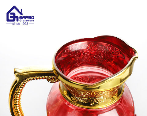 Conjunto de jarro de vidro em spray colorido do Oriente Médio com borda dourada de 7 peças fornecedor da China