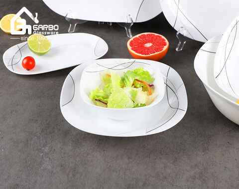 Prato de jantar quadrado de 9.5 polegadas, vidro opala branco, prato plano para servir