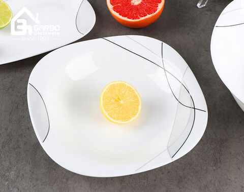 Plato de cena de forma cuadrada, vajilla plana de vidrio de ópalo blanco de 9.5 pulgadas