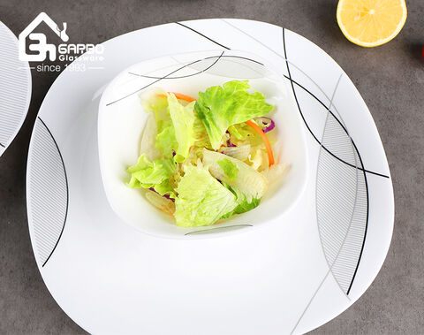Assiette à dîner de forme carrée, assiette de service plate en verre opale blanc de 9.5 pouces, vaisselle