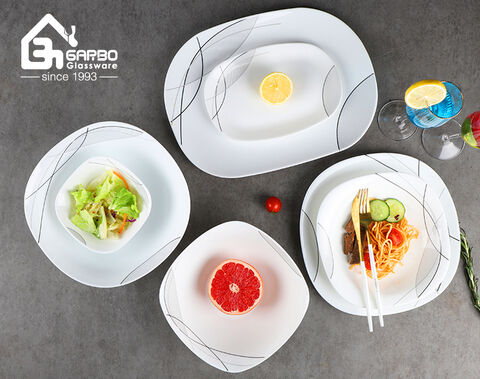 الصين الصانع الغذاء لوحة طبق عشاء زجاج أوبال أبيض مع ملصق جديد