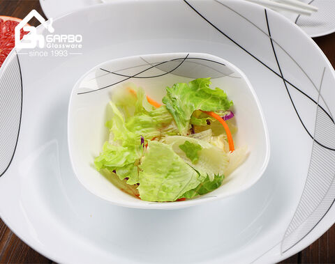 Assiette alimentaire en verre opale blanc, fabricant chinois, assiette à dîner avec nouveau décalcomanie