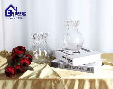 مزهرية زجاجية منفوخة أنيقة عالية الجودة مطلية بالأيون للاستخدام المنزلي