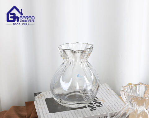 مزهرية زجاجية منفوخة أنيقة عالية الجودة مطلية بالأيون للاستخدام المنزلي