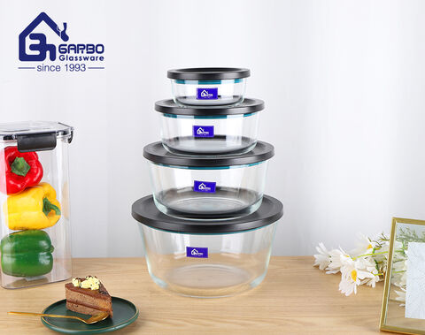 وعاء سلطة زجاجي دائري الشكل سعة 750 مل يستخدم على نطاق واسع في صندوق الغداء الزجاجي