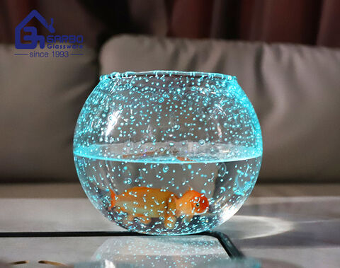 Florero de cristal luminoso redondo del tanque de peces hecho a mano para la decoración casera moderna