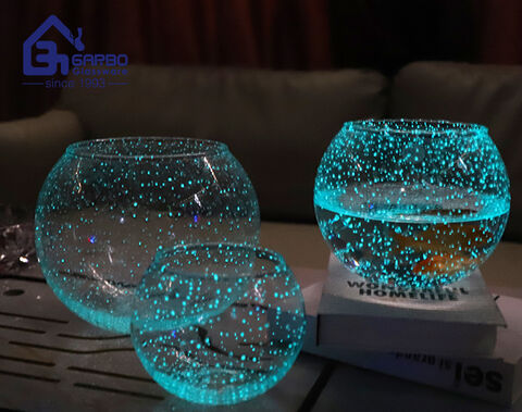 Vaso de vidro luminoso redondo de tanque de peixes feito à mão para decoração de casa moderna