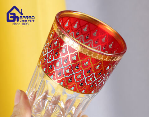 6 унций красочная наклейка дизайн стеклянная вода бирюзовая чашка поставщик фабрики