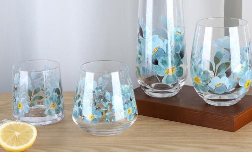 Copo de água de vidro com impressão de decalque mais vendido