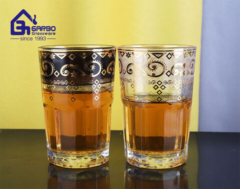 Juego de vasos de té marroquí con juego de tazas de té de vidrio con impresión de calcomanías de 12 piezas