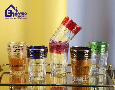 アラビア市場熱い販売ガラス ティー カップ ゴールデン デカール印刷 170 ミリリットル グラス