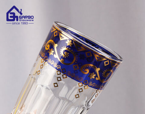 Xícara de chá de vidro de vendas quentes do mercado árabe, decalque dourado, impressão de copos de 170ml