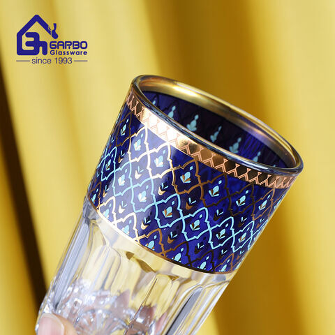 モロッコ市場向けのかわいいデカール付き高級ガラス ティー カップ