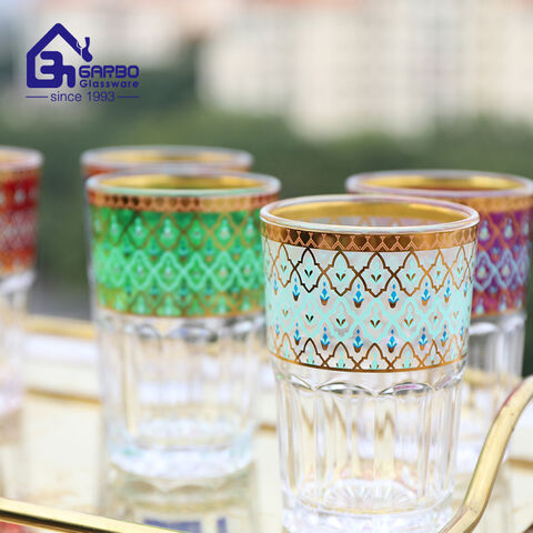 Xícara de chá de vidro de alta qualidade com lindo decalque para o mercado de Marrocos