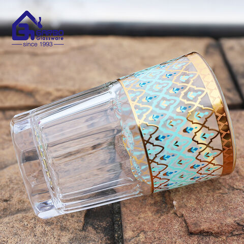 Taza de té de cristal de alta gama con bonitas pegatinas para el mercado de Marruecos