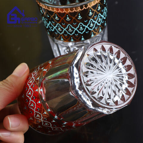 Xícara de chá de vidro com decalque de luxo para o mercado da França e Marrocos
