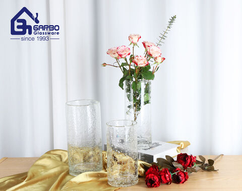 Vaso de vidro artesanal em forma de highball reto para flores