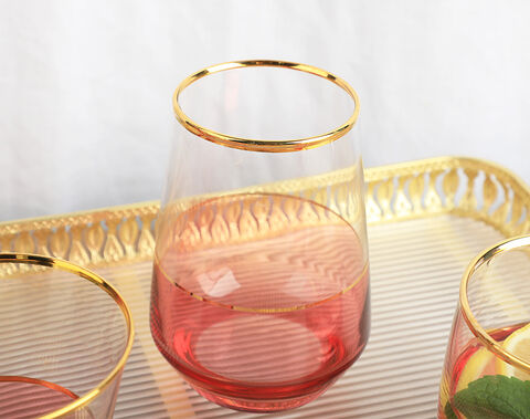 Spraying Color Drinking Glass Cup 420ml Glass Tumbler with Gold Rim