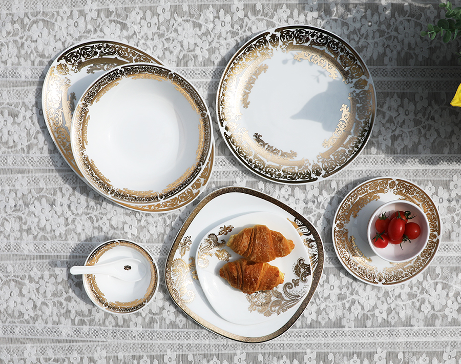 Trends classic white opal glass plate with gold decal 33pcs set