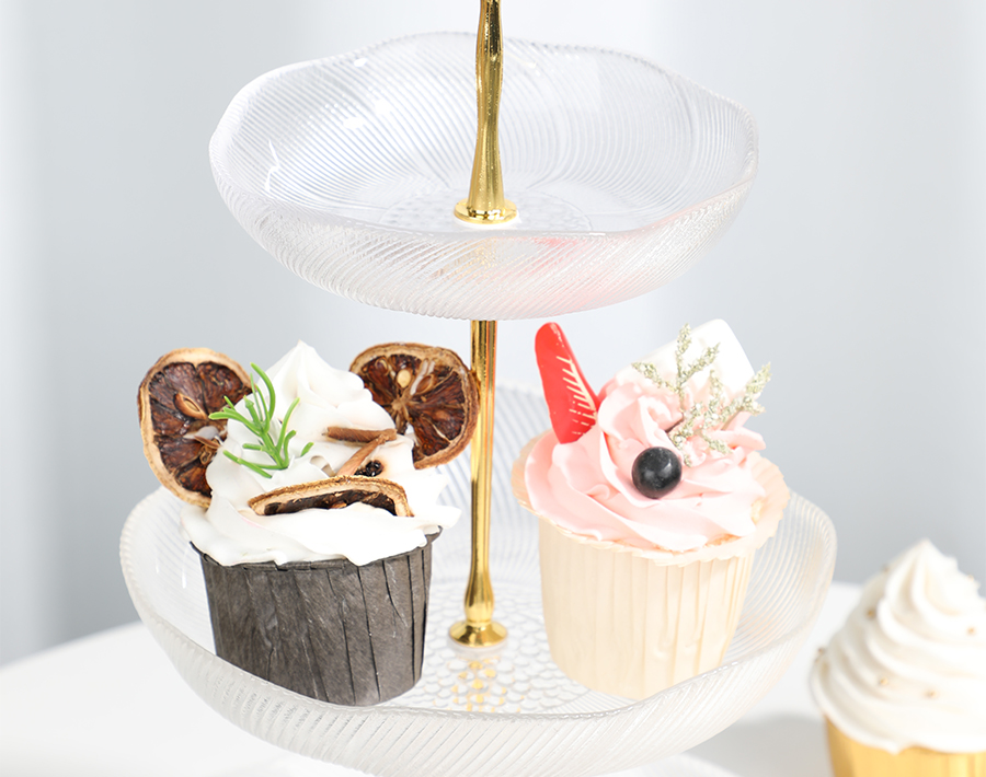Elegant 3-Layer Glass Cake Plate with iron shlef handmade design