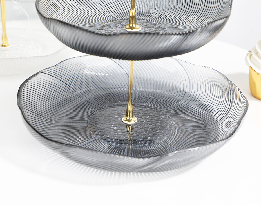 Elegant 3-Layer Glass Cake Plate with iron shlef handmade design