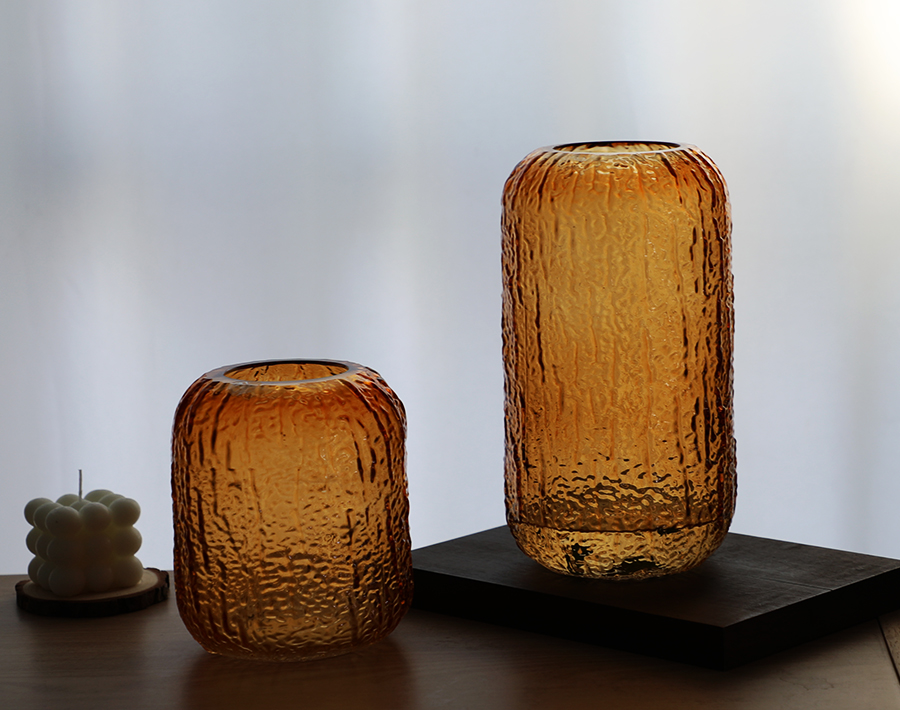 Lantern Shape Glass Vase Amber Spraying Color Handmade Flower Vases