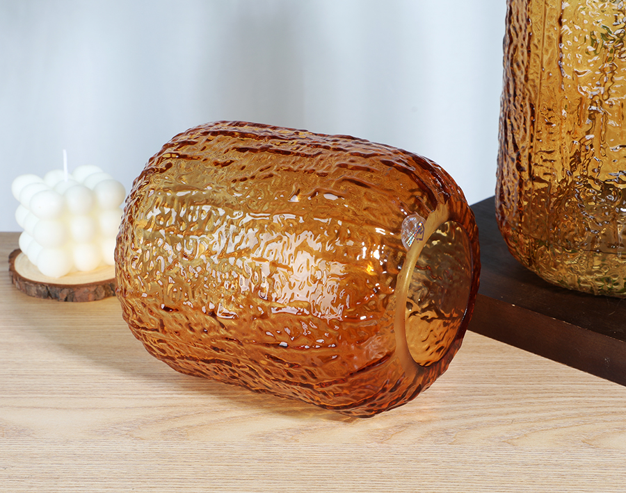 Lantern Shape Glass Vase Amber Spraying Color Handmade Flower Vases