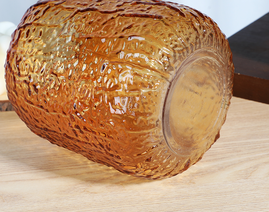 Lantern Shape Glass Vase Amber Spraying Color Handmade Flower Vases