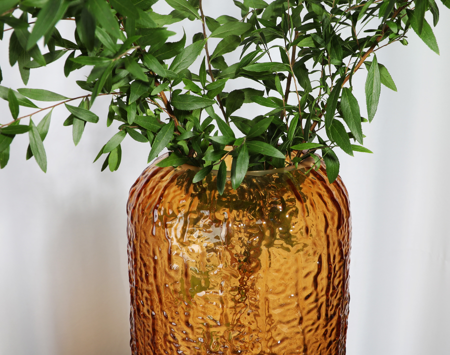Lantern Shape Glass Vase Amber Spraying Color Handmade Flower Vases