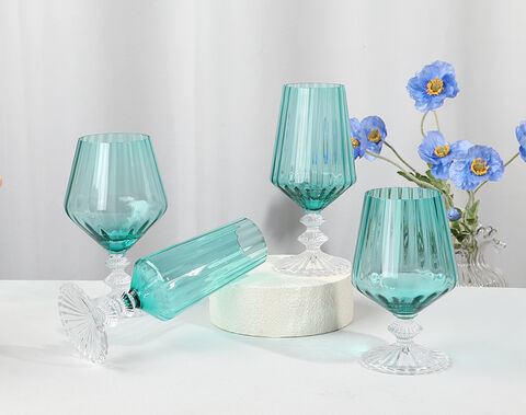Luxury wide line design glass champagne cup in green solid color dishwasher safe