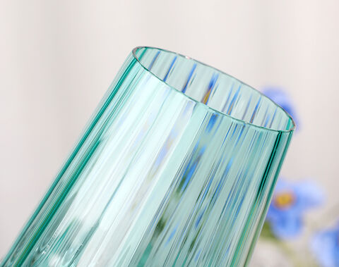 Luxury wide line design glass champagne cup in green solid color dishwasher safe