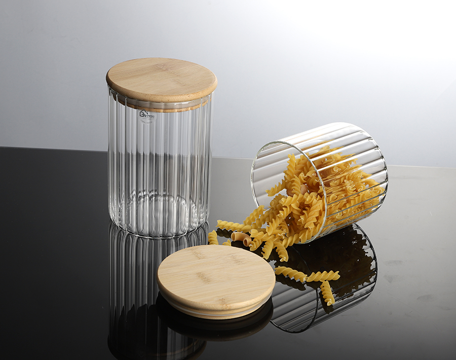 China Wholesale Striped design 800ml Borosilicate Glass Jar Clear Glass Canister 