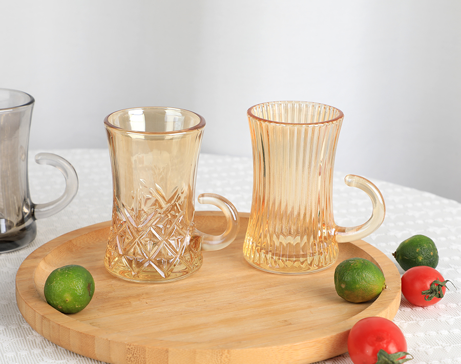 Ion-plating Arabic style glass tea mug grey color vintage tea glass