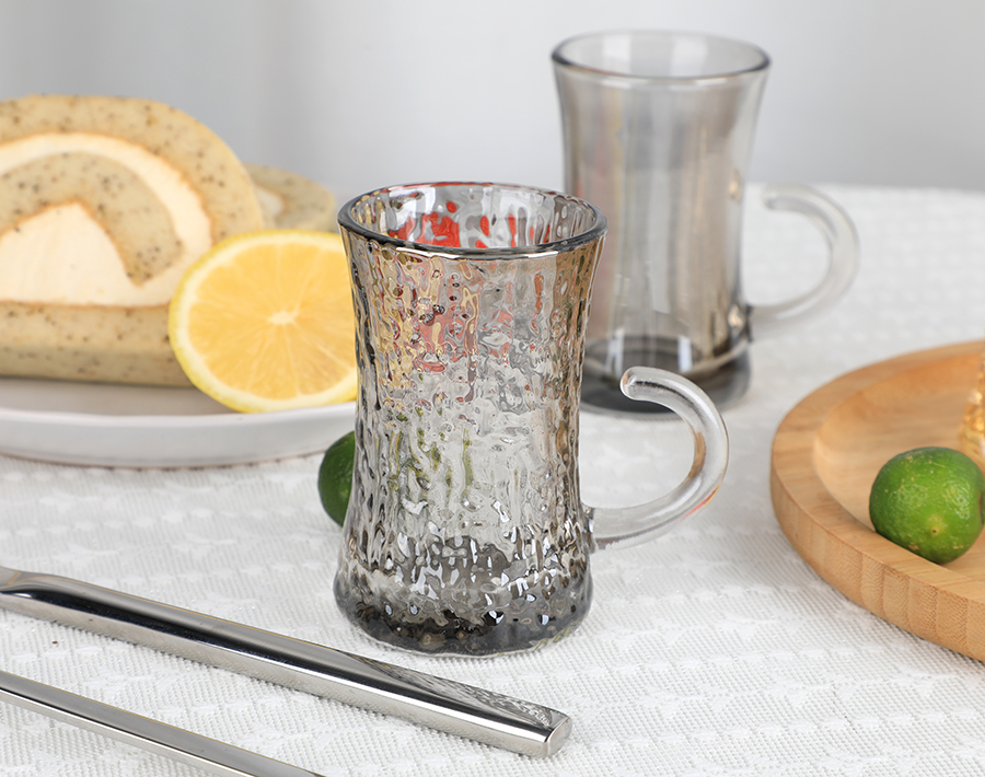 Ion-plating Arabic style glass tea mug grey color vintage tea glass