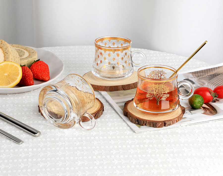 80ml elegant tea glass mug with gold decal design Morocco style
