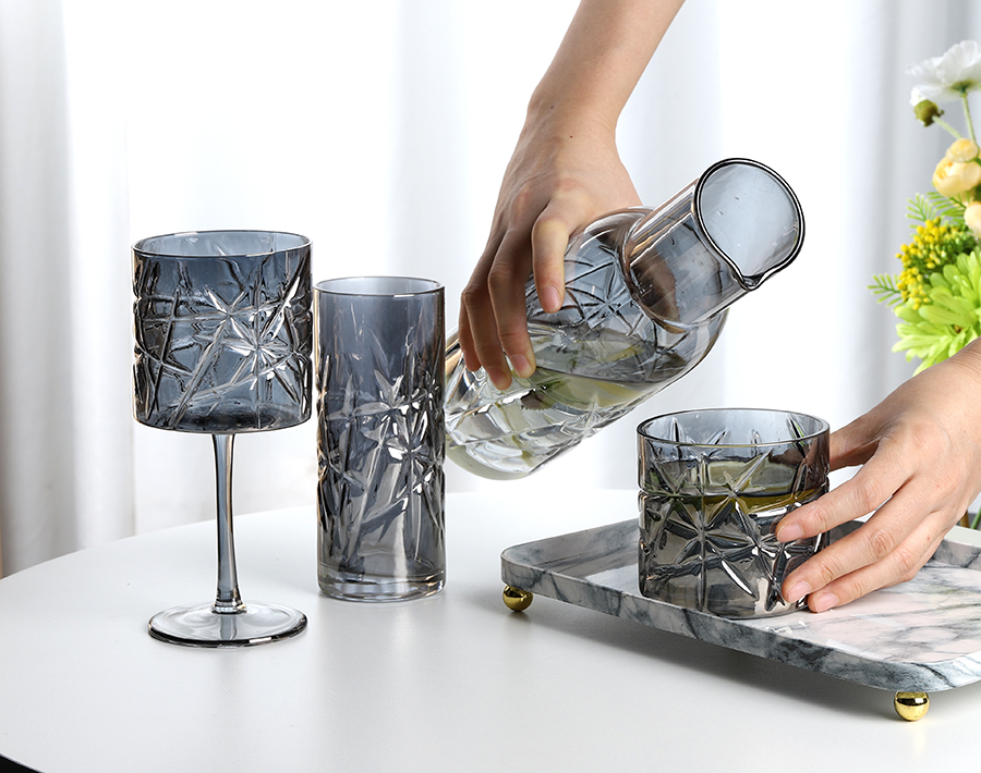 glass water jug set with 6pcs wine glass 