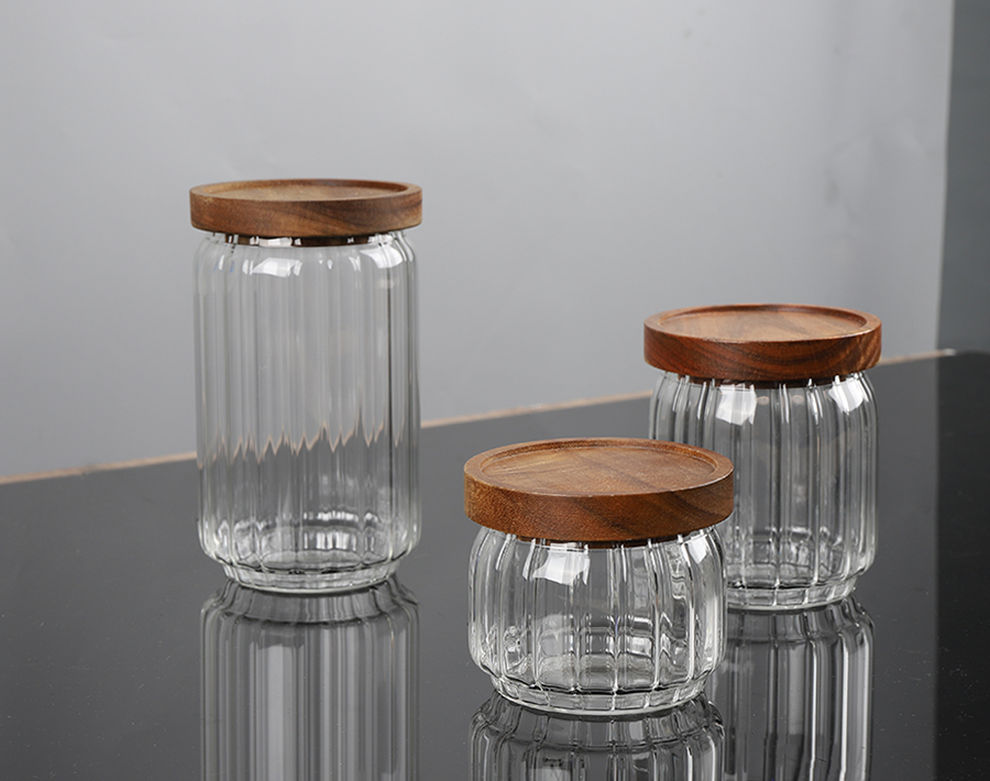 Wooden Lids Striped Line Jar 300ML 450ML 750ML Manufacturer