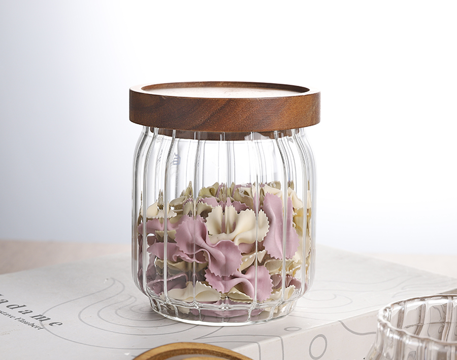 Wooden Lids Striped Line Design Jar Easy Clean 300ML 450ML 750ML Different Sizes 