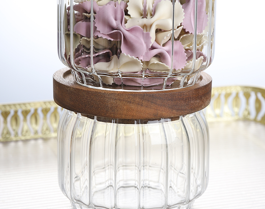 Wooden Lids Striped Line Design Jar Easy Clean 300ML 450ML 750ML Different Sizes 