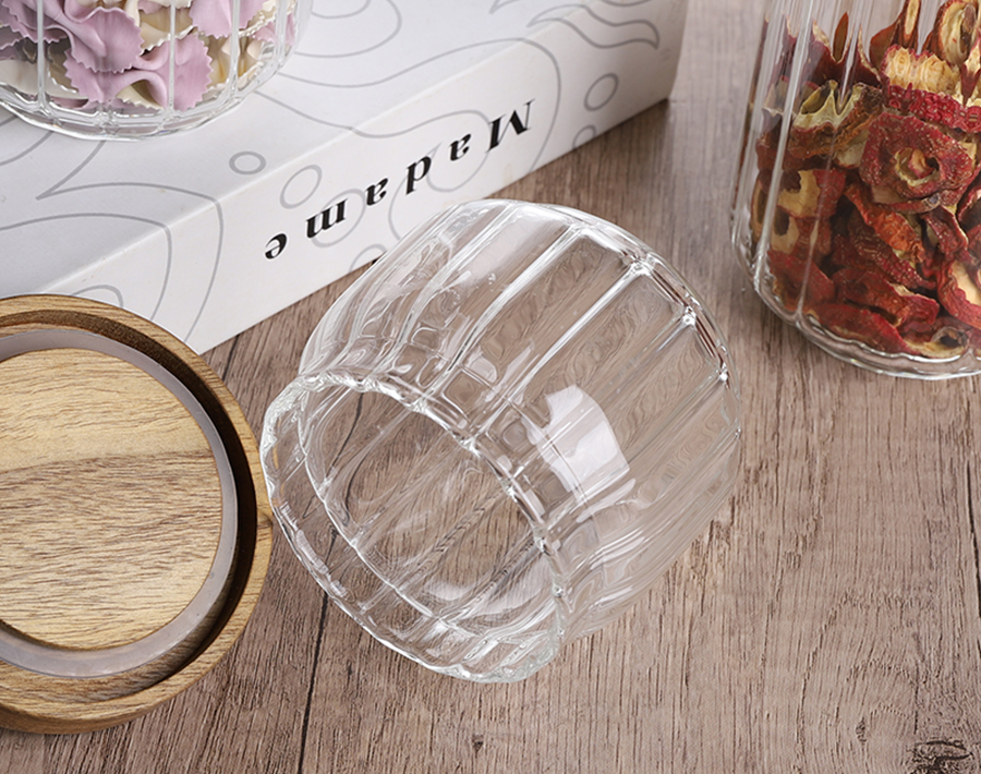 Wooden Lids Striped Line Design Jar Easy Clean 300ML 450ML 750ML Different Sizes 
