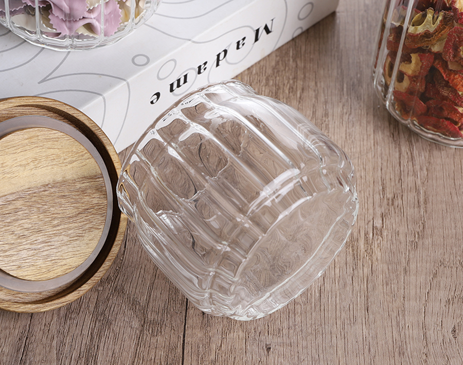 Wooden Lids Striped Line Design Jar Easy Clean 300ML 450ML 750ML Different Sizes 