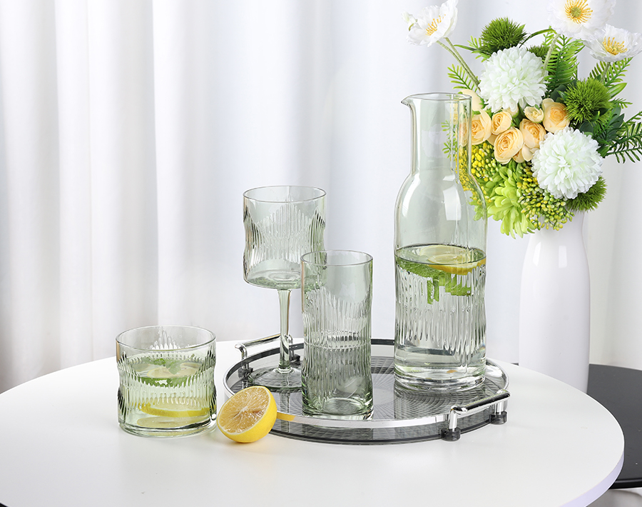 Green color spray handmade water jug set with water glasses