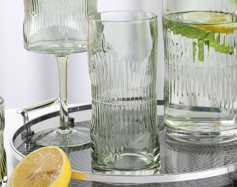 Green color spray handmade water jug set with water glasses