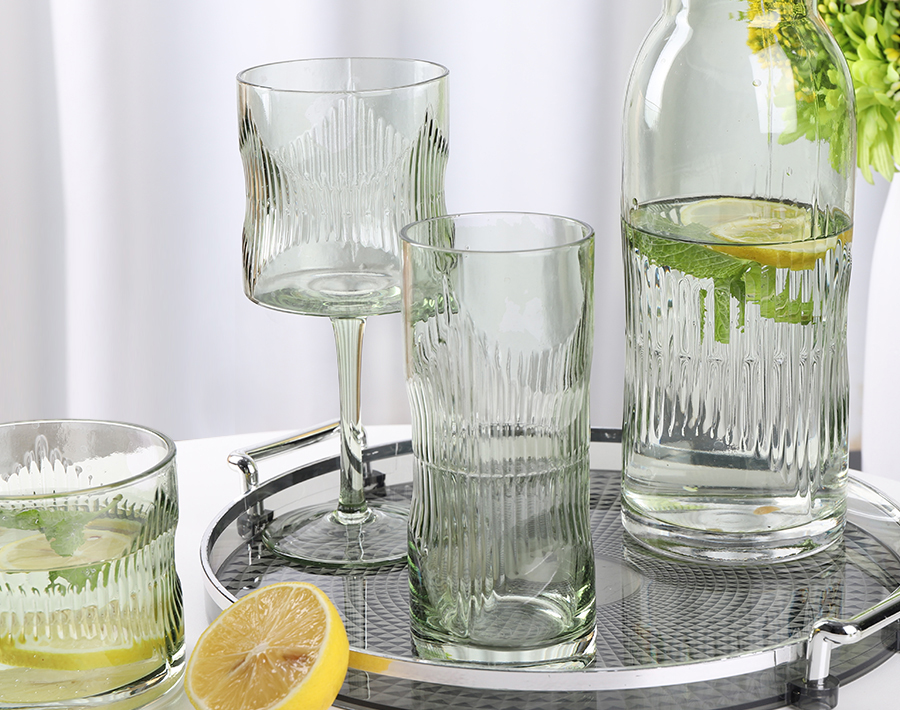 Green color spray handmade water jug set with water glasses