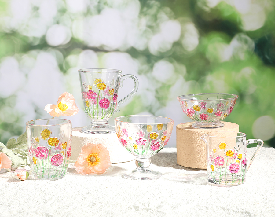 Engraved Glass Sets Colorful Butterfly Love Flowers New Hot Design