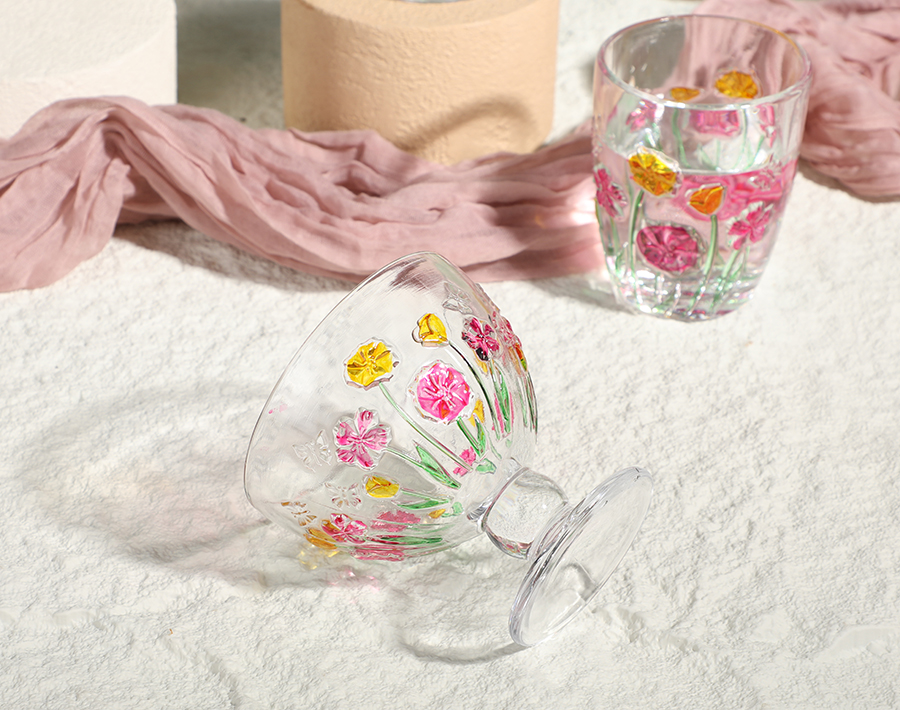 Engraved Glass Sets Colorful Butterfly Love Flowers New Hot Design