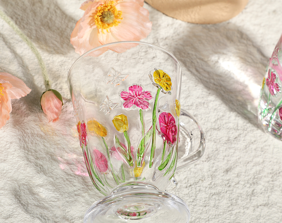 Engraved Glass Sets Colorful Butterfly Love Flowers New Hot Design
