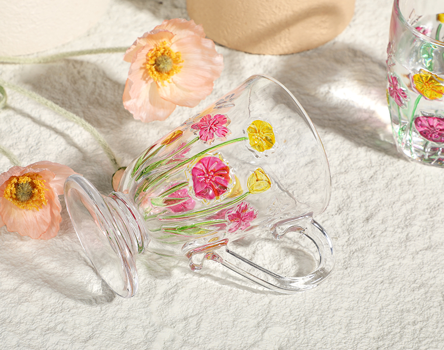 Engraved Glass Sets Colorful Butterfly Love Flowers New Hot Design